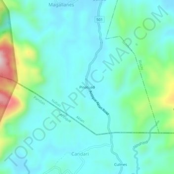 Topografische Karte Pinatuad, Höhe, Relief