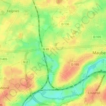 Topografische Karte Douzies, Höhe, Relief
