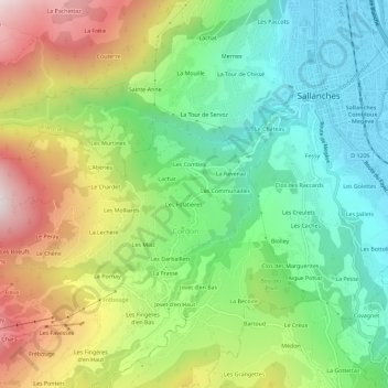 Topografische Karte Les Planchons, Höhe, Relief