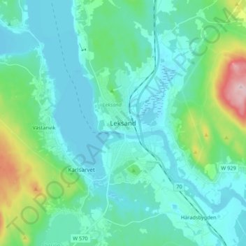 Topografische Karte Leksand, Höhe, Relief