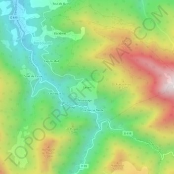 Topografische Karte Cazaril, Höhe, Relief