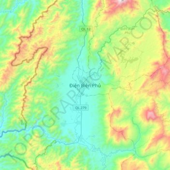 Topografische Karte Dien Bien Phu, Höhe, Relief