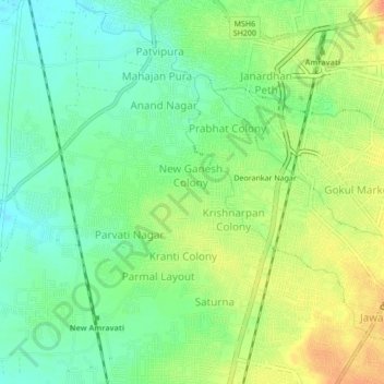 Topografische Karte Sangani Nagar, Höhe, Relief