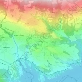 Topografische Karte Pra Périer, Höhe, Relief