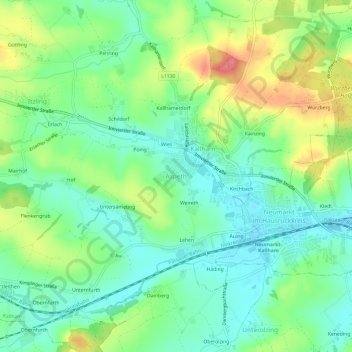 Topografische Karte Aspeth, Höhe, Relief