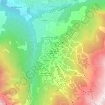 Topografische Karte Les Orres : Centre Station 1650, Höhe, Relief