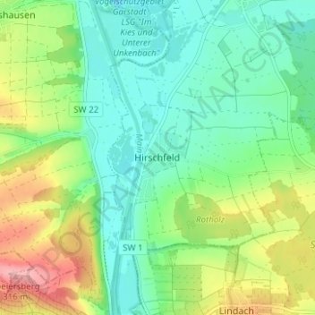 Topografische Karte Hirschfeld, Höhe, Relief