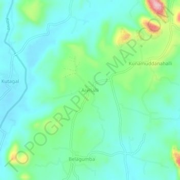 Topografische Karte Arehalli, Höhe, Relief