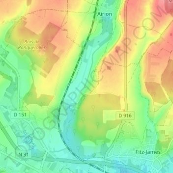Topografische Karte Le Haras-de-Fitz-James, Höhe, Relief
