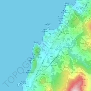 Topografische Karte Loira, Höhe, Relief