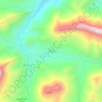Topografische Karte Tirrhist, Höhe, Relief