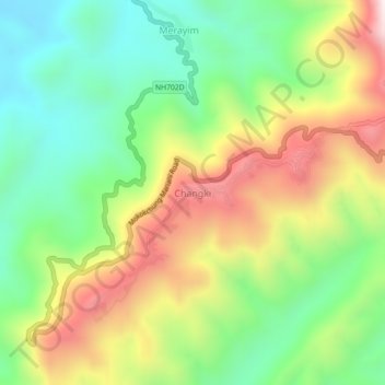 Topografische Karte Changki, Höhe, Relief