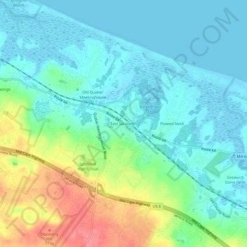 Topografische Karte East Sandwich, Höhe, Relief