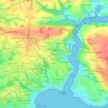 Topografische Karte Kervraec'h, Höhe, Relief