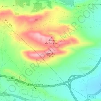 Topografische Karte Sancho, Höhe, Relief