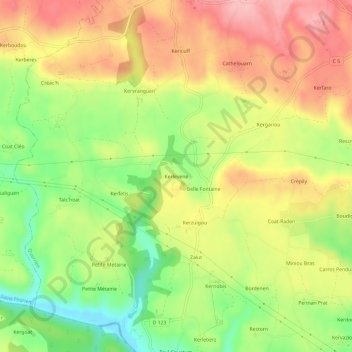 Topografische Karte Kerlevene, Höhe, Relief