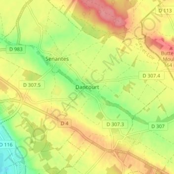 Topografische Karte Dancourt, Höhe, Relief