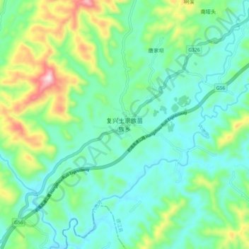 Topografische Karte 复兴土家族苗族乡, Höhe, Relief