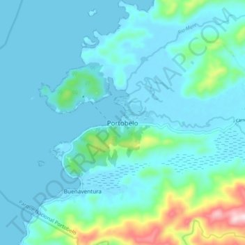Topografische Karte Portobelo, Höhe, Relief