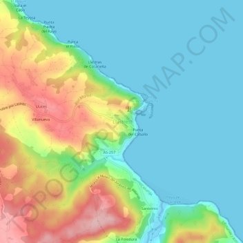 Topografische Karte Llastres, Höhe, Relief