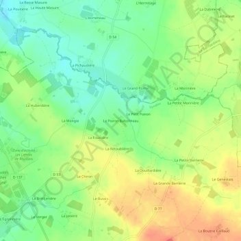 Topografische Karte Le Poiron Babonneau, Höhe, Relief