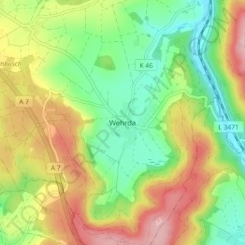 Topografische Karte Wehrda, Höhe, Relief