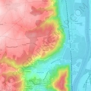 Topografische Karte Le Grenier, Höhe, Relief