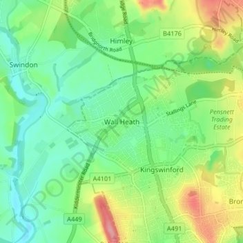 Topografische Karte Wall Heath, Höhe, Relief