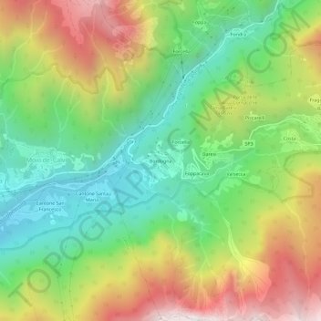 Topografische Karte Bordogna, Höhe, Relief