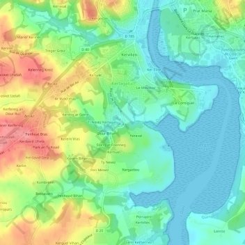 Topografische Karte Alez Keraval, Höhe, Relief