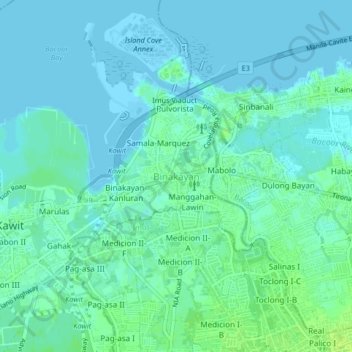 Topografische Karte Binakayan, Höhe, Relief