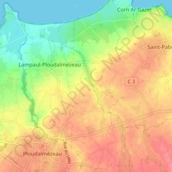 Topografische Karte Kerleac'h, Höhe, Relief