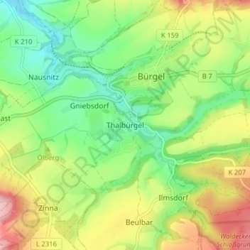 Topografische Karte Thalbürgel, Höhe, Relief