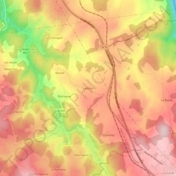 Topografische Karte Lascoux, Höhe, Relief