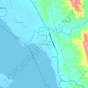 Topografische Karte Casantaan, Höhe, Relief