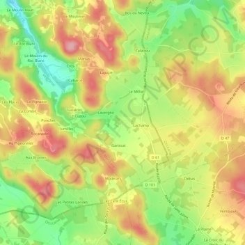 Topografische Karte Manobre, Höhe, Relief