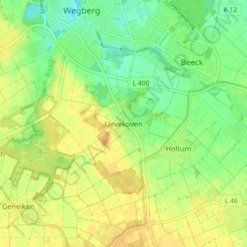 Topografische Karte Uevekoven, Höhe, Relief