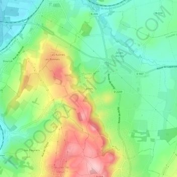 Topografische Karte Loches, Höhe, Relief