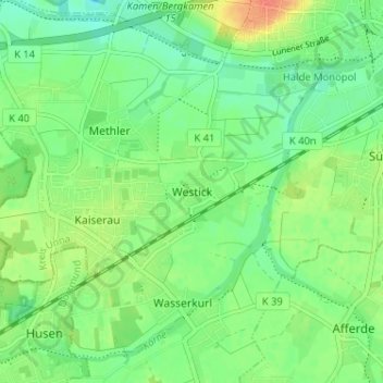 Topografische Karte Westick, Höhe, Relief