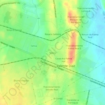 Topografische Karte Tejeria, Höhe, Relief