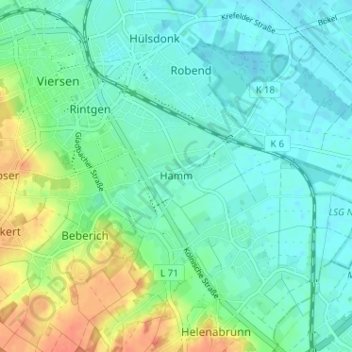 Topografische Karte Hamm, Höhe, Relief