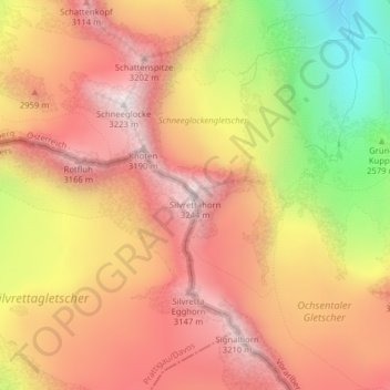 Topografische Karte Silvrettahorn, Höhe, Relief