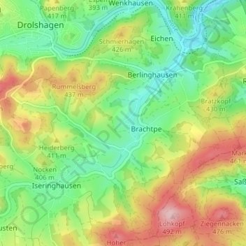Topografische Karte Potzenhof, Höhe, Relief