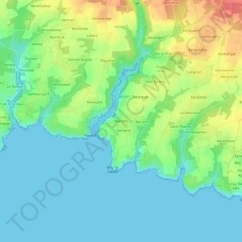 Topografische Karte Merrien, Höhe, Relief
