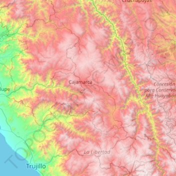Topografische Karte Cajamarca, Höhe, Relief