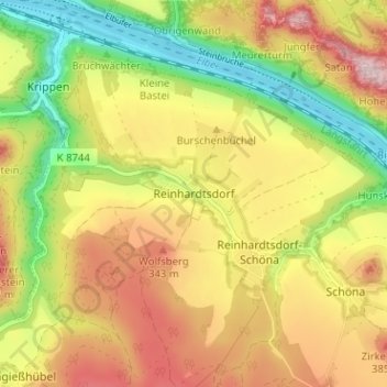 Topografische Karte Reinhardtsdorf, Höhe, Relief