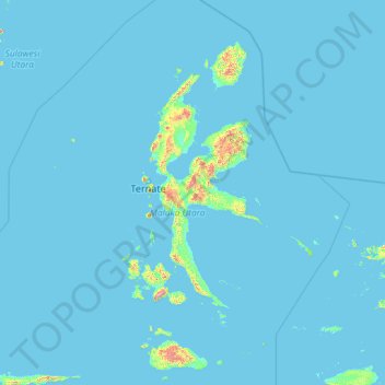 Topografische Karte North Maluku, Höhe, Relief