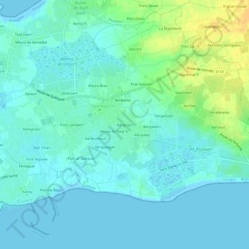 Topografische Karte Kergroez, Höhe, Relief