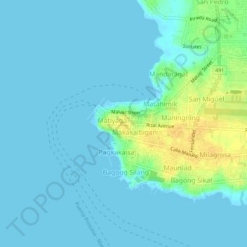 Topografische Karte Maligaya, Höhe, Relief