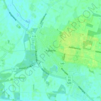 Topografische Karte Aabybro, Höhe, Relief